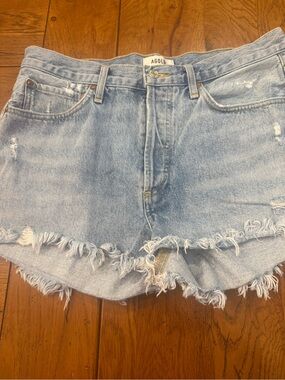 Agolde Light Blue Distressed Denim Cutoff Shorts